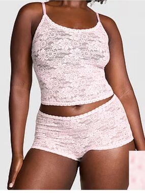 Lace Crop Cami & Boyshort Set - Light Pink